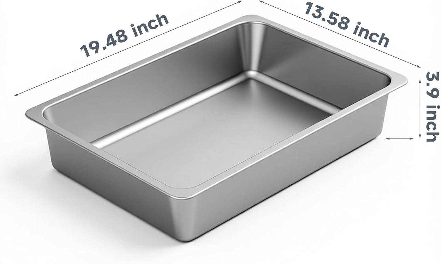 Kirecoo Stainless Steel Litter Box, Large Low Entry Metal Cat Pan Box, Indoor Litter Tray, Non Stick, No Smell, Easy to Clean, Pet Toilet Supplies for Cats 19.48” L x 13.58” W x 3.9” H