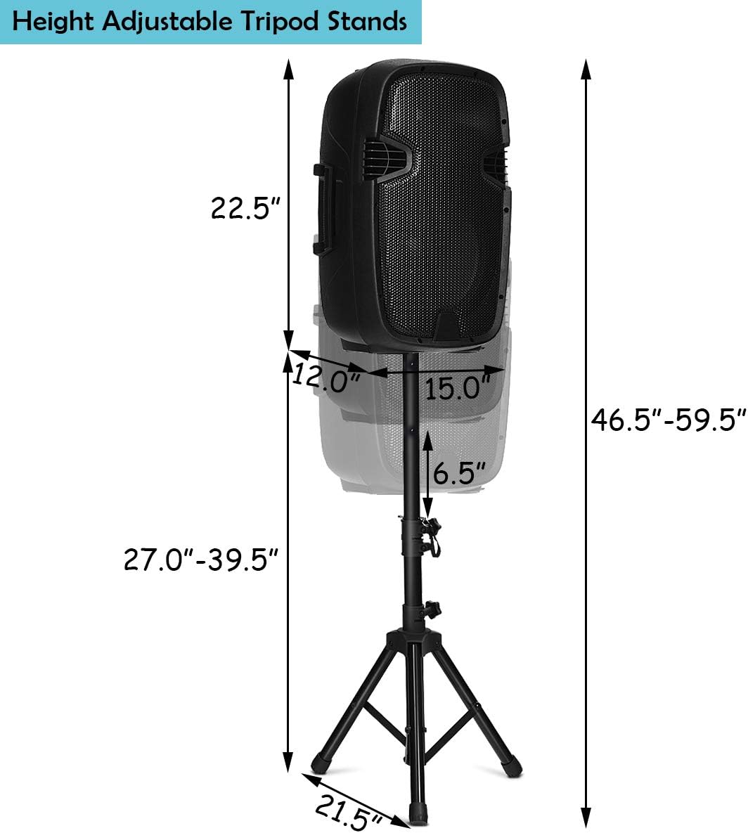 GOFLAME 2000W 2-Way Powered Speakers, 12" Portable Dual Speakers PA System with TWS Bluetooth, USB SD Card, AUX MP3 FM Radio, Microphone, 2 Tripod Stands, Remote Control and Cables