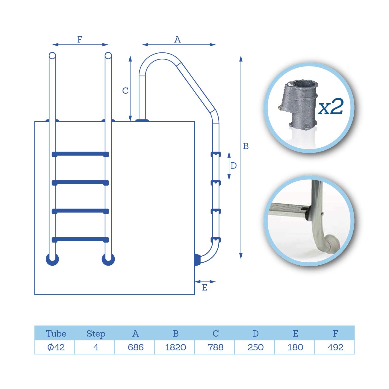 Scaletta piscina interrata in acciao inox 4 gradini