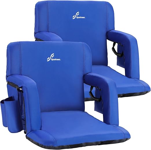 Sportneer Wide Stadium Seats for Bleachers, 2 Pack Bleacher Chairs with Cushion and Back Support Padded Stadium Chair with Armrests 6 Reclining Positions for Sport Events