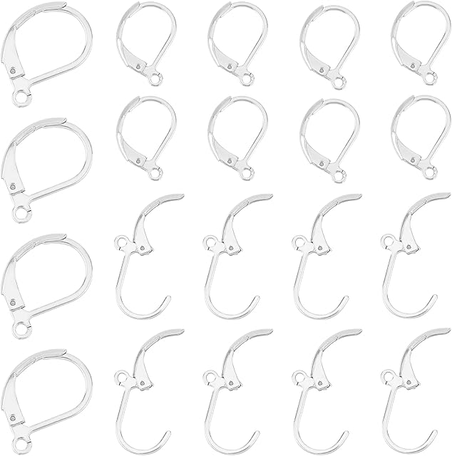 PandaHall Elite 60 pcs 304 Stainless Steel Lever Back Hoop Earrings Findings for Jewellery Making, 15x10x2mm, Hole: 1mm, Stainless Steel Color