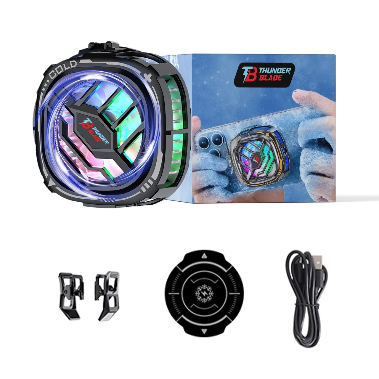 THUNDER BLADE Mobile Cooler - Gaming Fan Cooler for Mobile | Phone Cooler for Gaming with Adjustable Temp & Led Display | Cooling Fan for Mobile Gaming, Streaming | Type - C