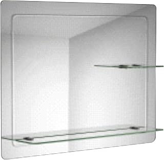 iBathUK Bathroom Mirror with Shelf, 800 x 600mm Wall Mounted Vanity Mirror with Double Storage Frameless Mirror, Bathroom Room Hanging Mirror