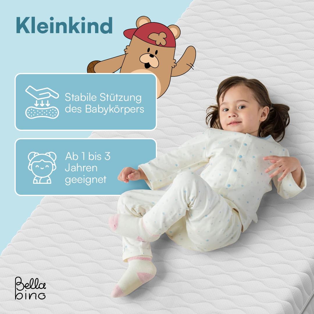 Bellabino Twist Kindermatratze 140x200 cm – Matratze Kinderbett Härtegrad H1/H2 – Hochwertige 7 Zonen Kaltschaummatratze – Jugendmatratze 15 cm hoch – mit waschbarem Bezug, allergikerfreundlich