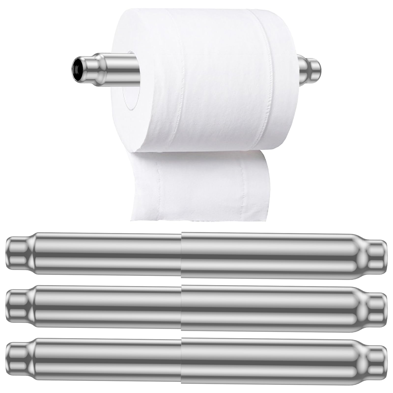 4Pcs Toilet Paper Holder Rollers Replacement Rod, 304 Stainless Steel Universal Spring Loaded Toilet Tissue Insert Spindle for Home Office(Silver)