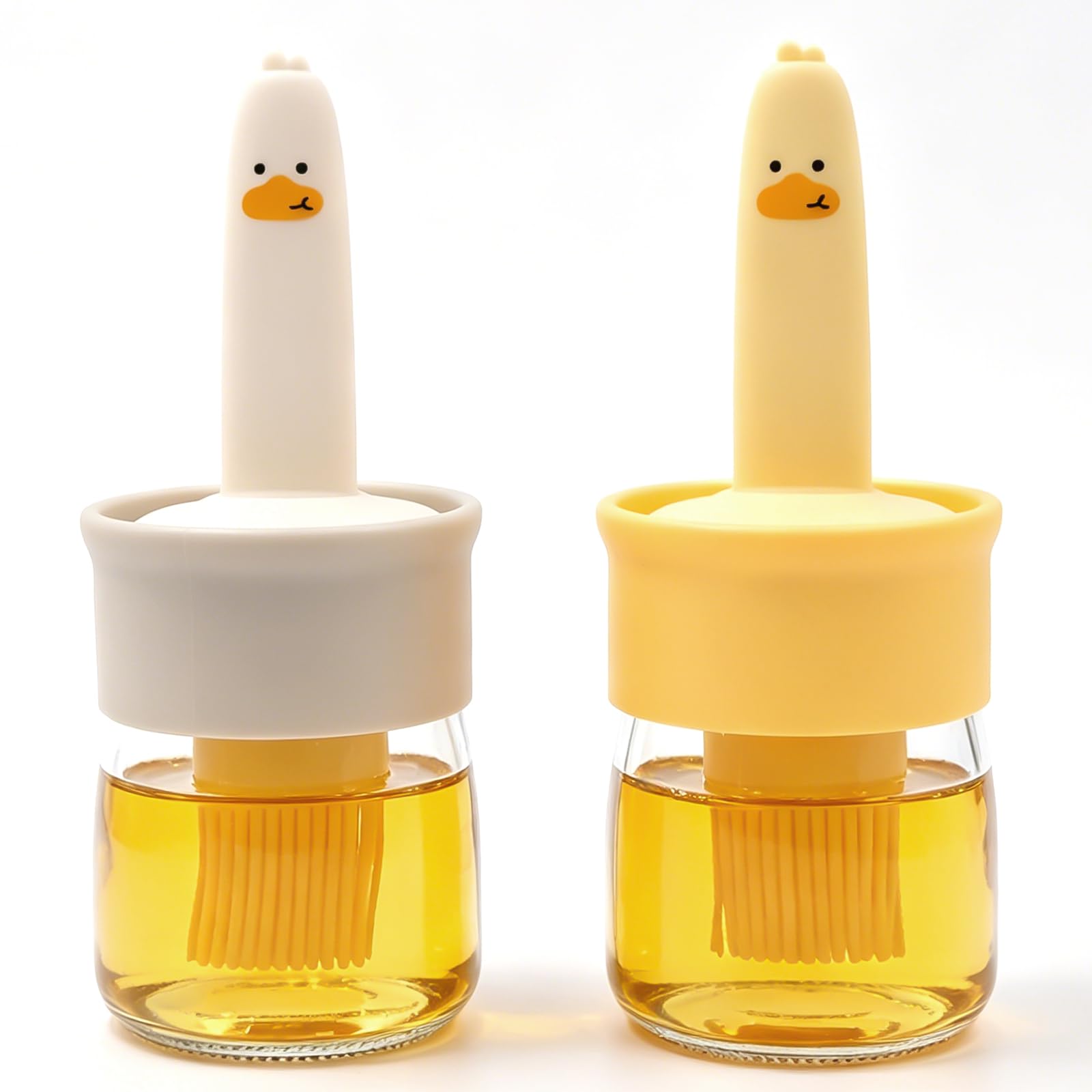 2pcs Sauce and Oil Bottle with Silicone Brush, Silicone Brushes Glass OilBottle with Pastry Basting Brush Cooking Oil Portable Dispenser Olive Dispenser for Cooking BBQ Kitchen - 6.8oz (200ml)