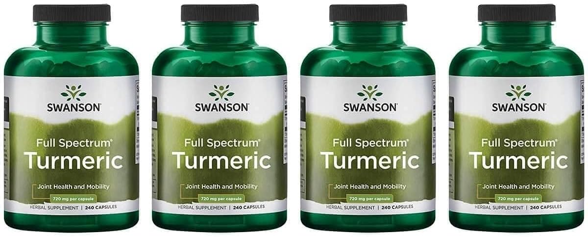 Swanson Full Spectrum Turmeric Curcumin Joint, Liver, and Digestive Support Supplement for Active Adults - Non-GMO, Gluten-Free (240 Vegan Capsules, 4 Pack)