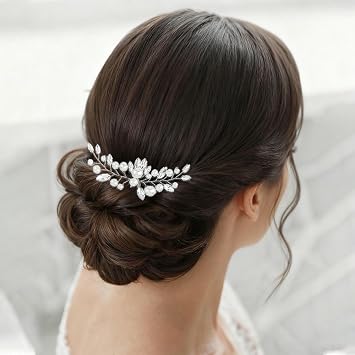 Foyte Bridal Wedding Pearl Hair Comb Silver Rhinestone Headpiece Crystal Pearls Hair Accessories for Women and Brides