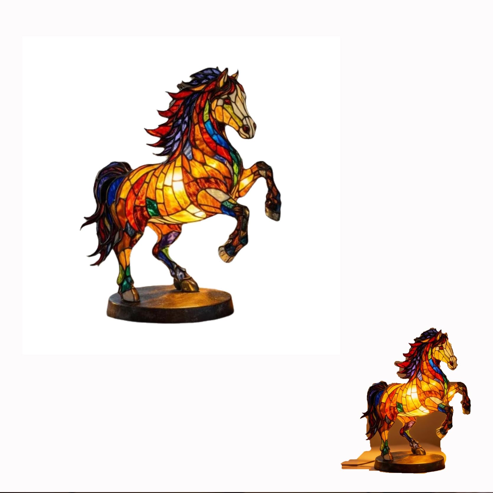 Lampada in vetro colorato, lampada da tavolo a forma di cavallo, luce notturna a LED per gli amanti degli animali domestici, design vintage 3D, luce accogliente per scrivania e caminetto, regalo