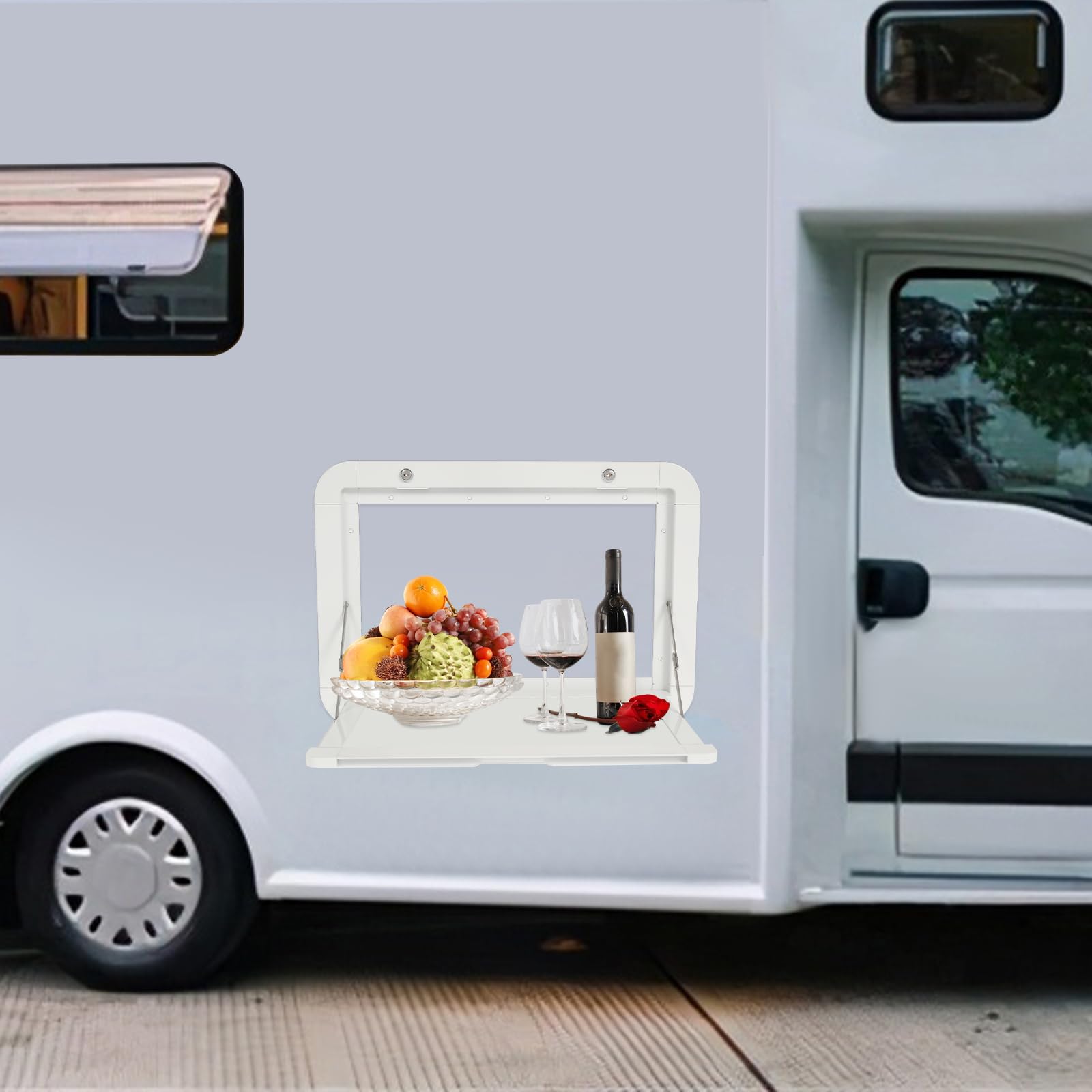 Mesa de picnic plegable para autocaravana, 51 × 33 cm, mesa plegable de pared para caravanas hasta 20 kg, aleación de aluminio plegable con candado, mesa plegable de pared para furgonetas