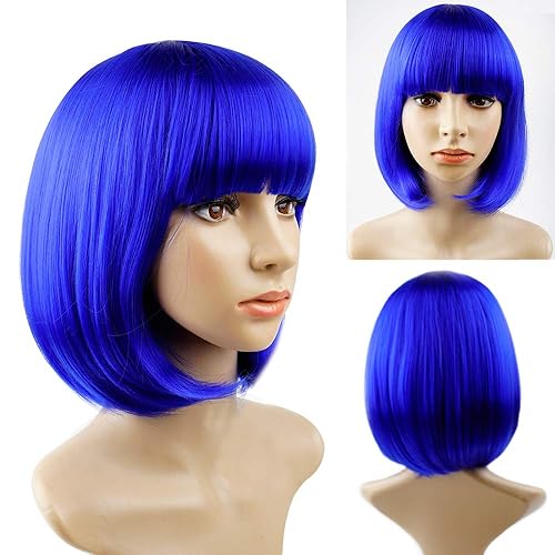Miniatura 3 de Pelucas bob cortas con flequillos para cosplay, peluca de pelo para mujeres a la altura del hombro, pelucas bob coloridas de pelo nautral para