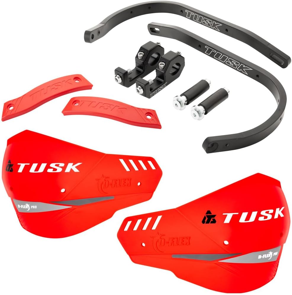 TUSK D-Flex Pro Handguards Black Bar/Red Plastics – Universal Aluminum Fit for 1 1/8" Handlebars – Dirt Bike MX Motocross ADV Adventure Motorcycle