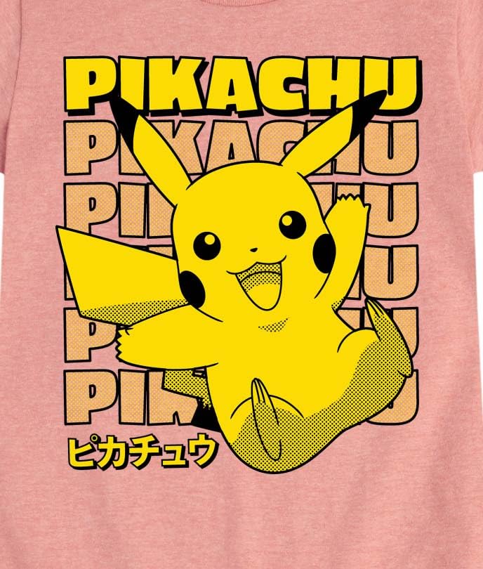 Pokémon - Pikachu Stack Katakana- Girls Fitted Short Sleeve T-Shirt3