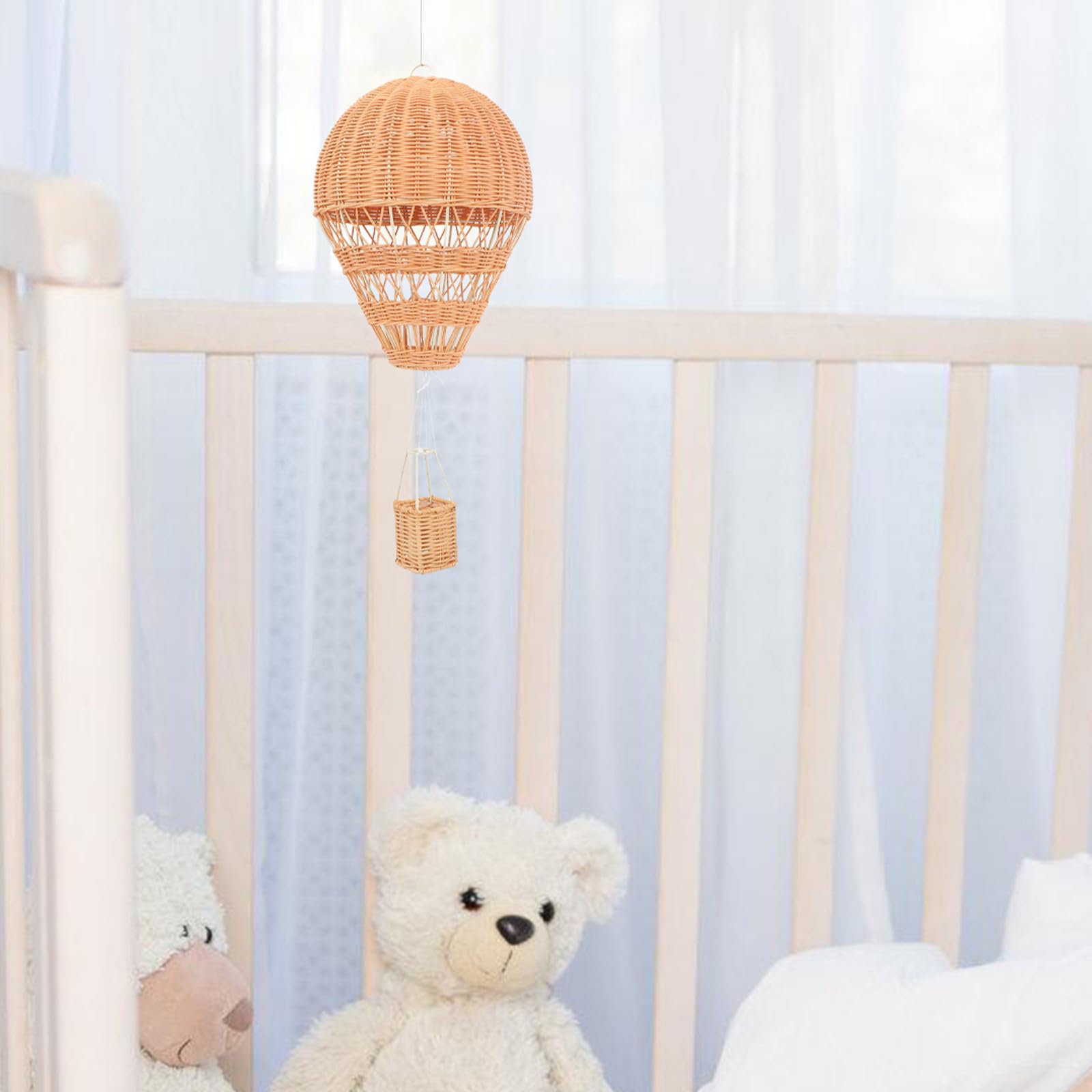 Handgefertigter Rattan Heißluftballon in Natürlichem Khaki Spielerische Boho Hängedekoration für Kinderzimmer und Babyparty Dekoration