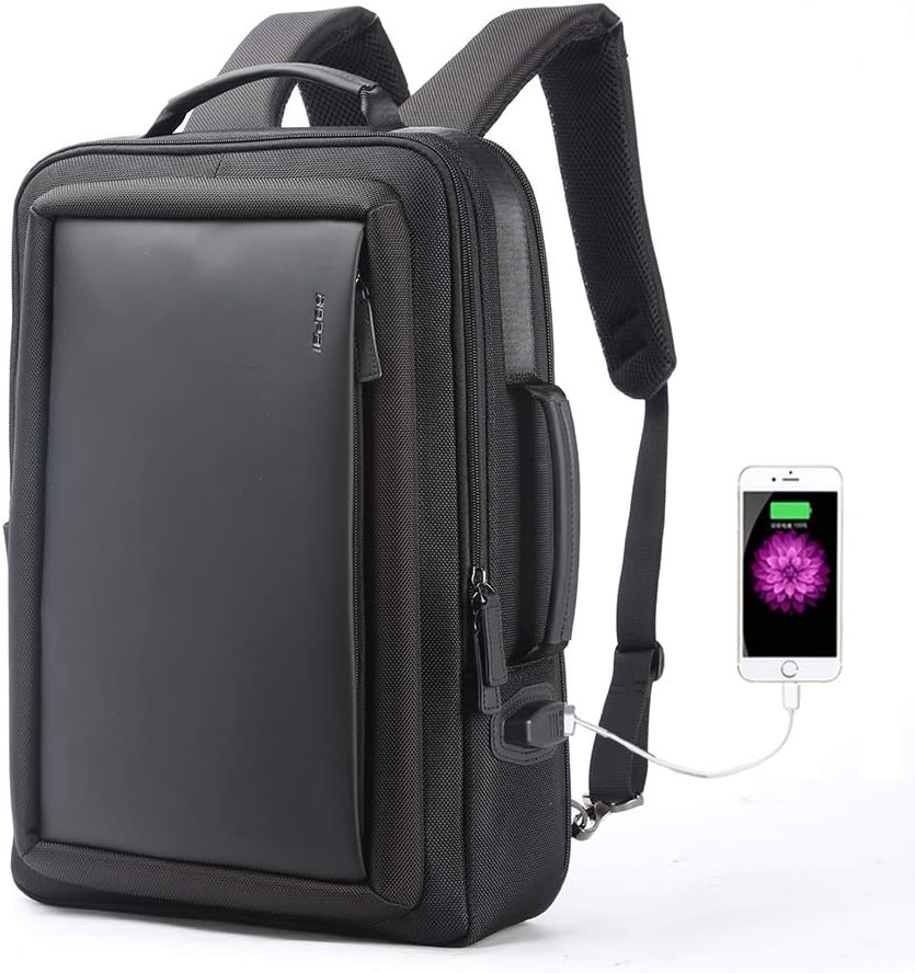 BOPAIAnti Theft Backpack 15.6 inch Laptop Business Slim College Shoulder Rucksack Water-Resistant Synthetic Leather Backpack for Men