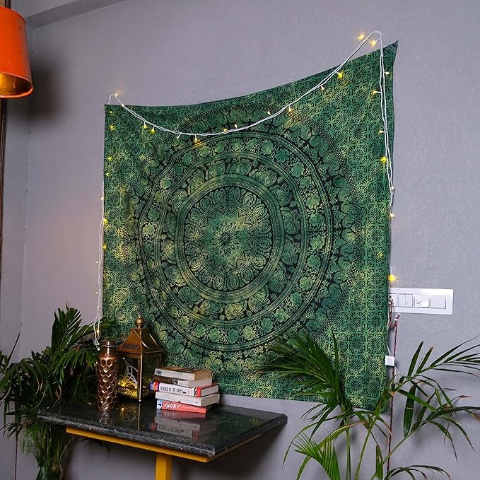 Image of Craft Trade 54x84 Inches Dark Green Cotton Mandala Ombre Wall Hanging Tapestry
