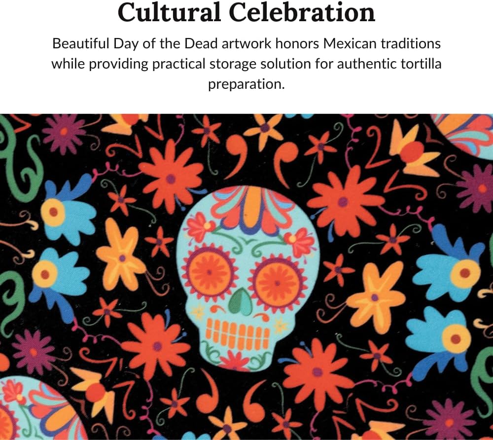 Prepara Day of the Dead Tortilla Holder, Black