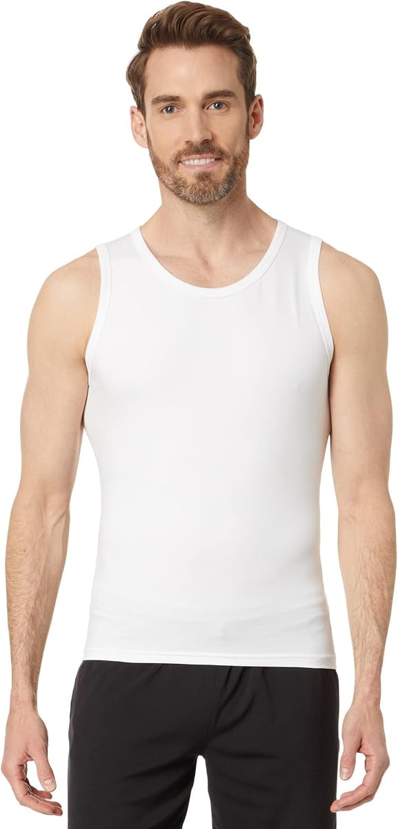 SPANX Men’s Sculpt Cotton Spandex Tank - Men’s Base Layer Tank - Flattering Daily Support - Breathable & Moisture-Wicking - Bright White - X-Large - 2-Pack