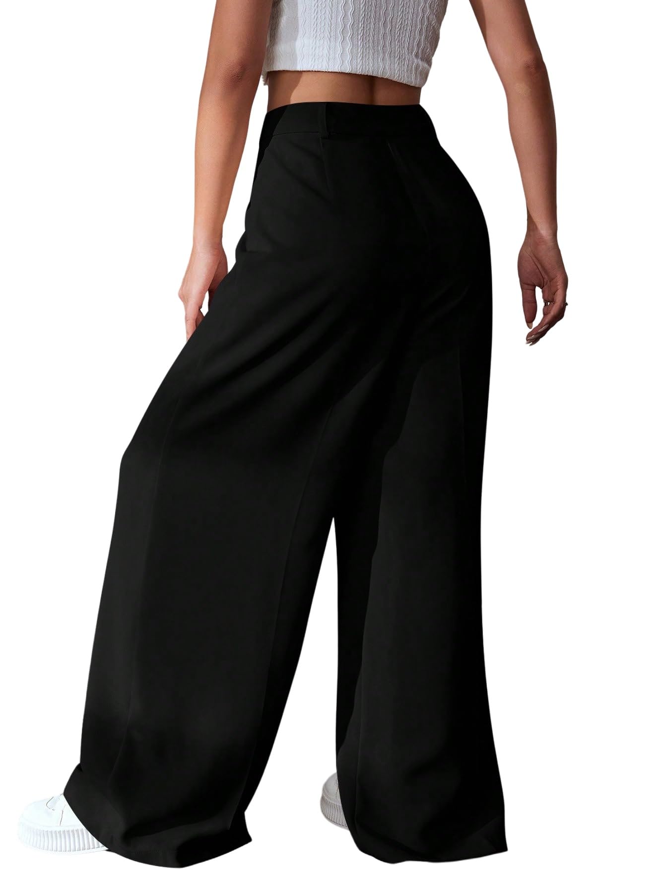SweatyRocks Pantaloni in tessuto da donna, eleganti, a vita alta, con pieghe, stile Marlene, stile Old Money