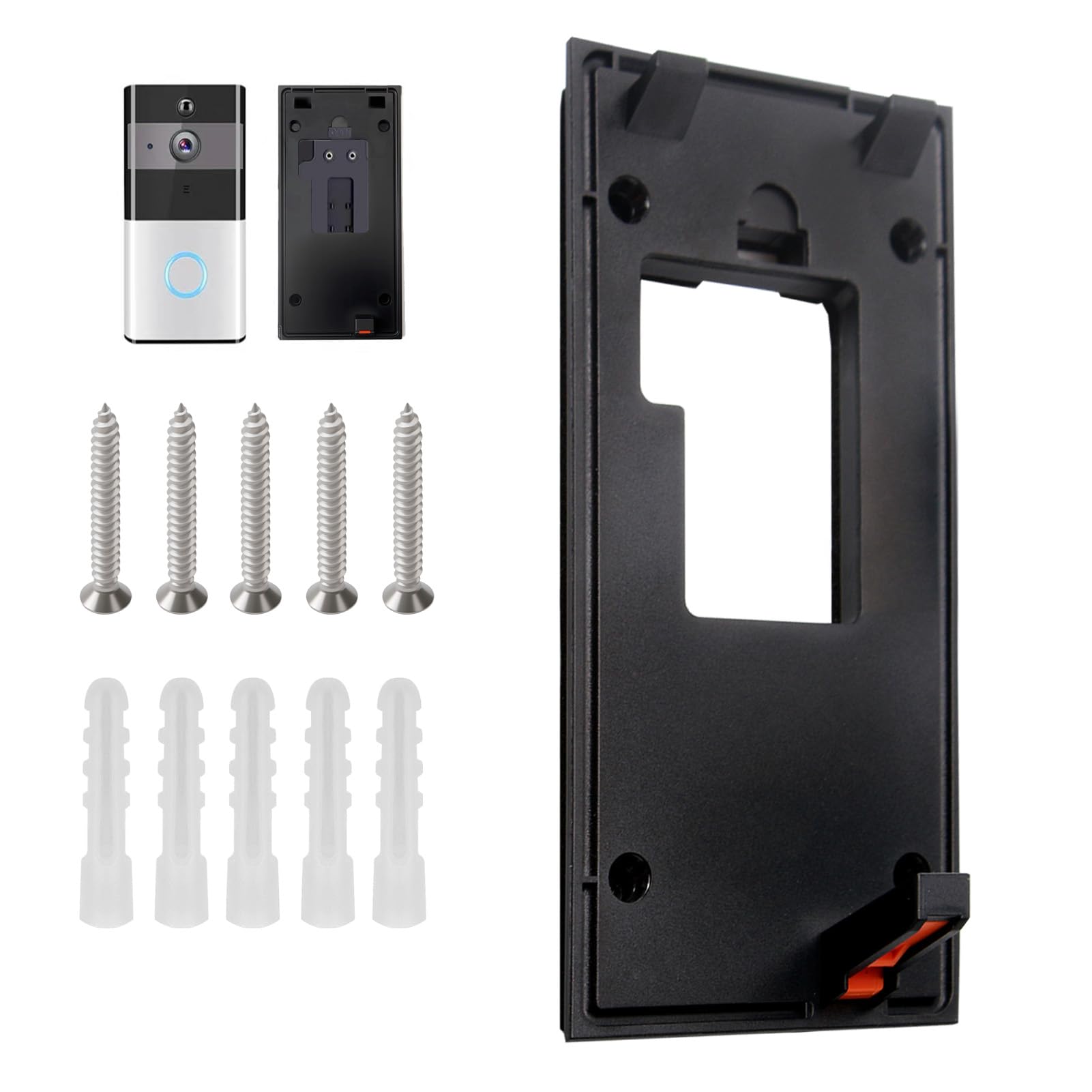 Hemlosk 2024 Ring Doorbell Mount No Drill for New Battery Video Doorbell (2024 Release), Plate Strong Adhesive Holder Wall Mounting Kit Accessories for Door Wall Apartment Home Office