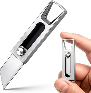 Keychain Utility Knife - 0.7" Tanto Sharp Blade - Box Cutter for Cartons, Cardboard, Letters and Boxes - EDC Keychain Knife - Legal Small Work Knives & Gadgets for Men Women Gifts 203 Silver