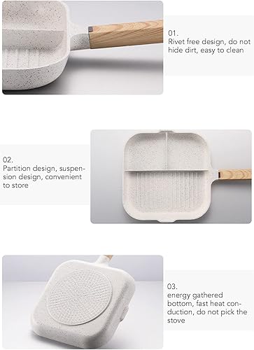 Miniatura 6 de TOTITOM Sartén de desayuno dividida de 3 secciones, sartén de huevo de cocina multifunción con particiones de aleación de aluminio para desayuno