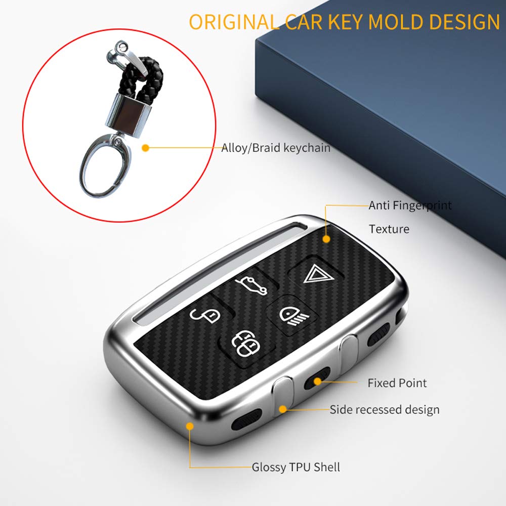 Funda Protectora TPU Para Llave De Jaguar Range Rover E-Pace I-Pace - Carcasa Negra Y Dorada Con Botones Accesibles