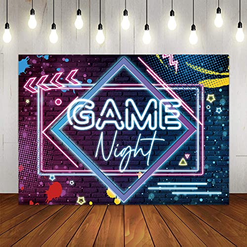 Art Studio Game Night Birthday Theme Photography Backdrop 60" X 36" Glow Neon Sleepover Slumber Prom Party Photo Background Game On Party Banner Photo Studio Gift Props #TOP1