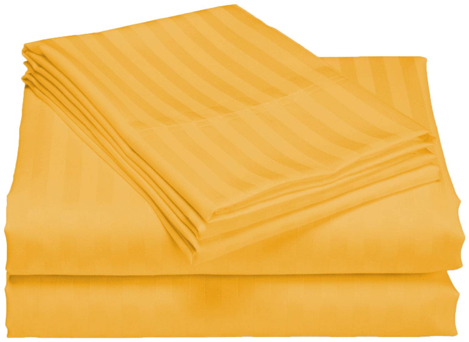 Bedding Attire 1 Piece Stripe Flat Sheet Egyptian Cotton 600 TC (UK Single Size, Gold Color)