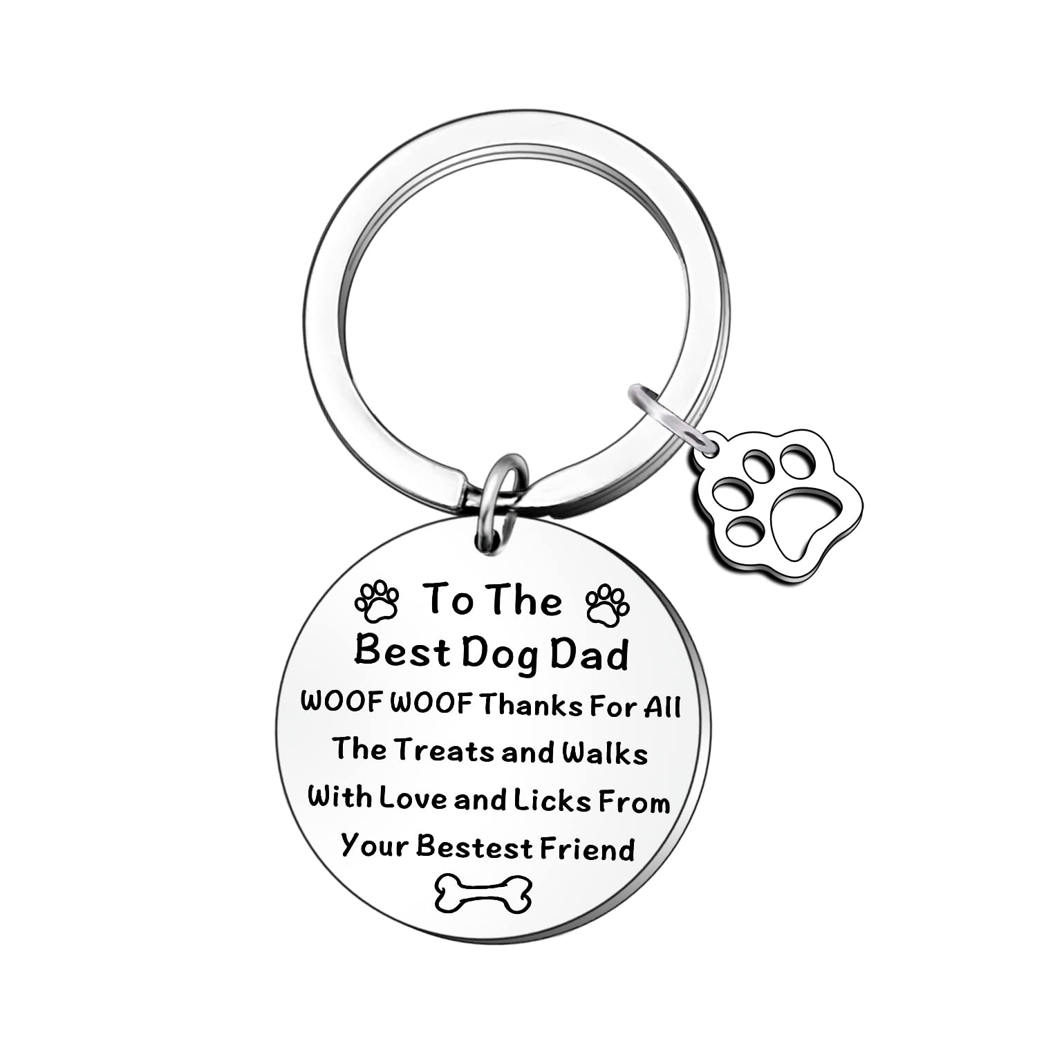 FMCC Dog Fathers Day Gift Keyring- Dog Dad Gifts for Men Funny Dog Birthday Christmas Valentines Presents Gifts for Dog Dad Daddy Lover Woof, Silver, One Size