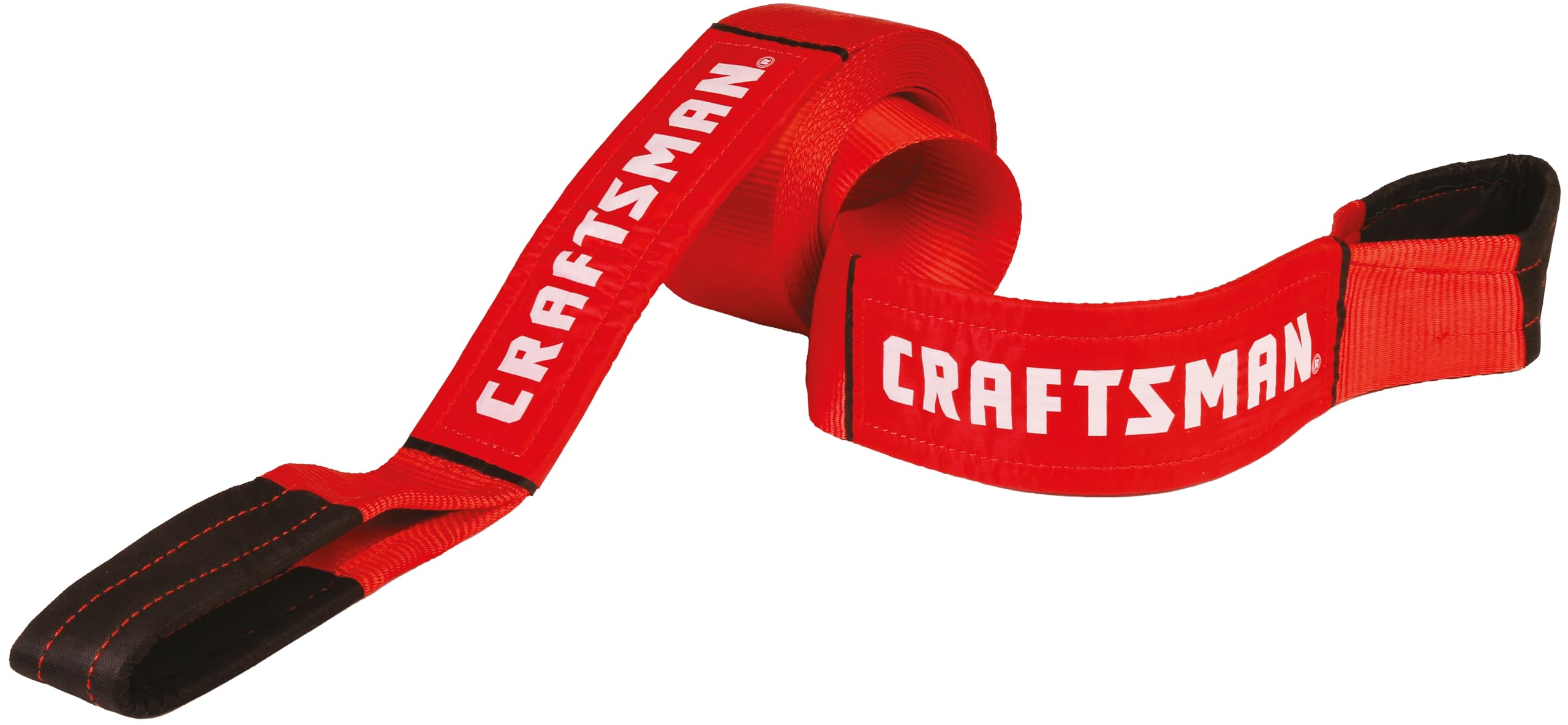 Craftsman CMXAZBS2003 Black/Red 4” x 30’ Heavy-Duty Recovery Tow Strap with Loop Ends - 6,666 lb Safe Wortking Load / 20,000 lb Break Strength