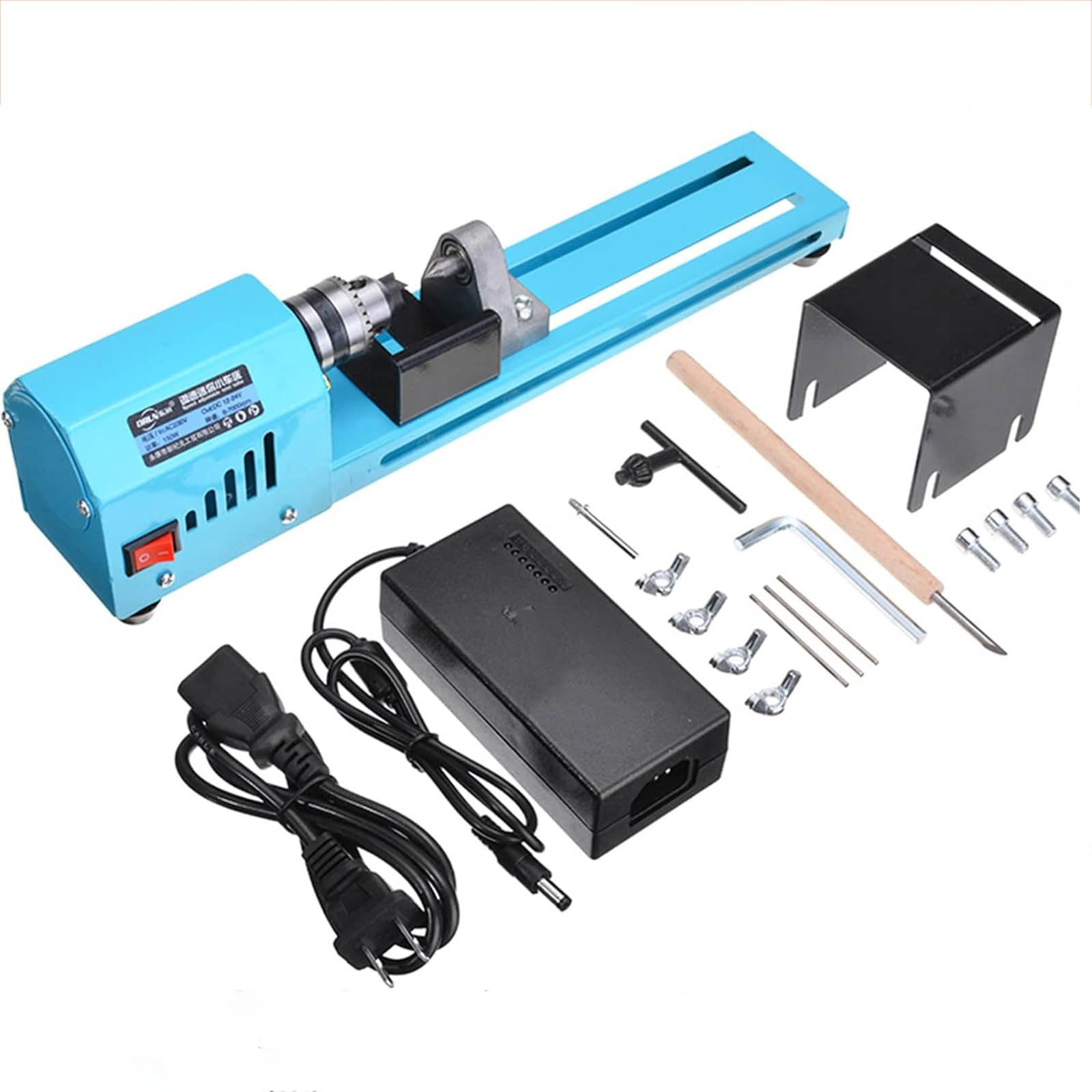 Mini Lathe Beads Polisher Hine, 12V-24VDC 150W Mini Wood Lathe Milling Accessories,7 Levels Cutting Speed DIY Woodworking Engraving for Home Grinding Polishing Beads