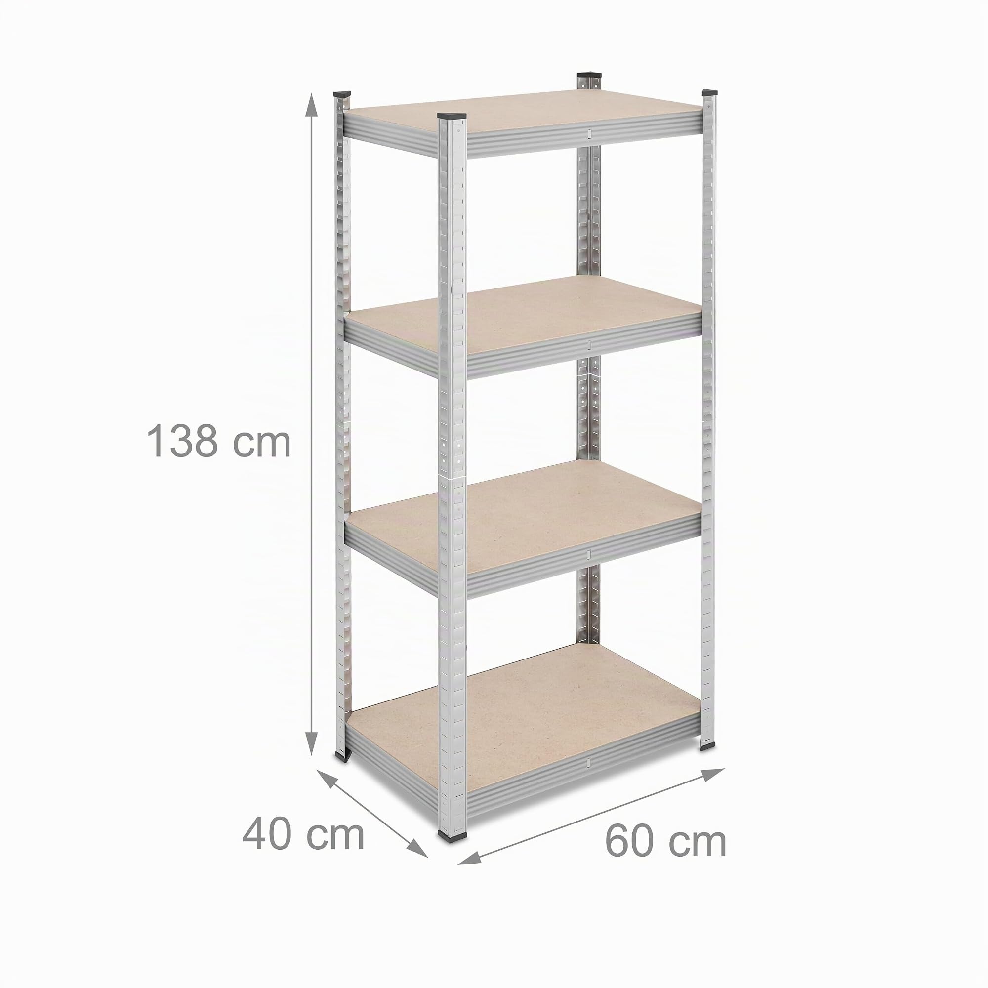 Relaxdays Scaffale Alta Portata in Acciaio Zincato, HLP: 138x60x40 cm, Carico 200 kg, per Garage e Cantina, Argentato, Inox