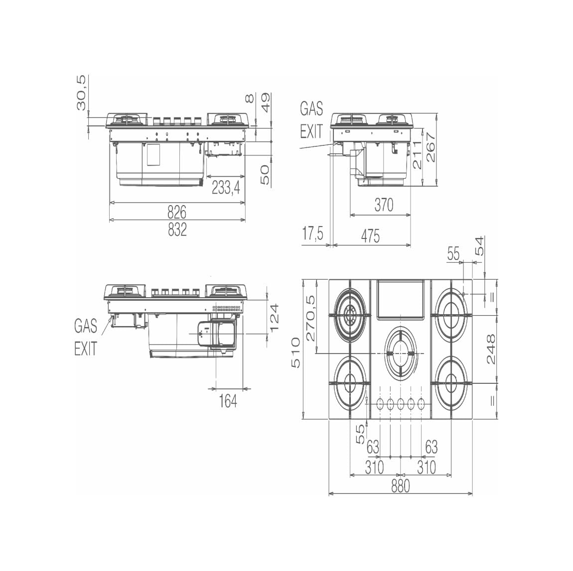 Elica PRF0196343, Placa de gas con campana extractora integrada NIKOLATESLA FLAME EVO GR/A/88, Grey