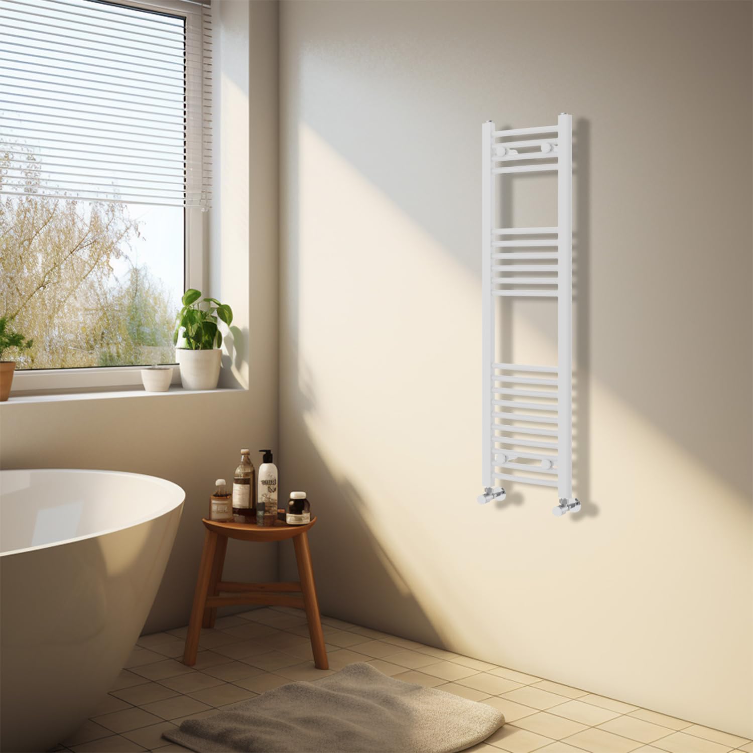 NRG White Heated Towel Rail Curved Designer Bathroom Radiator - 1200×300mm