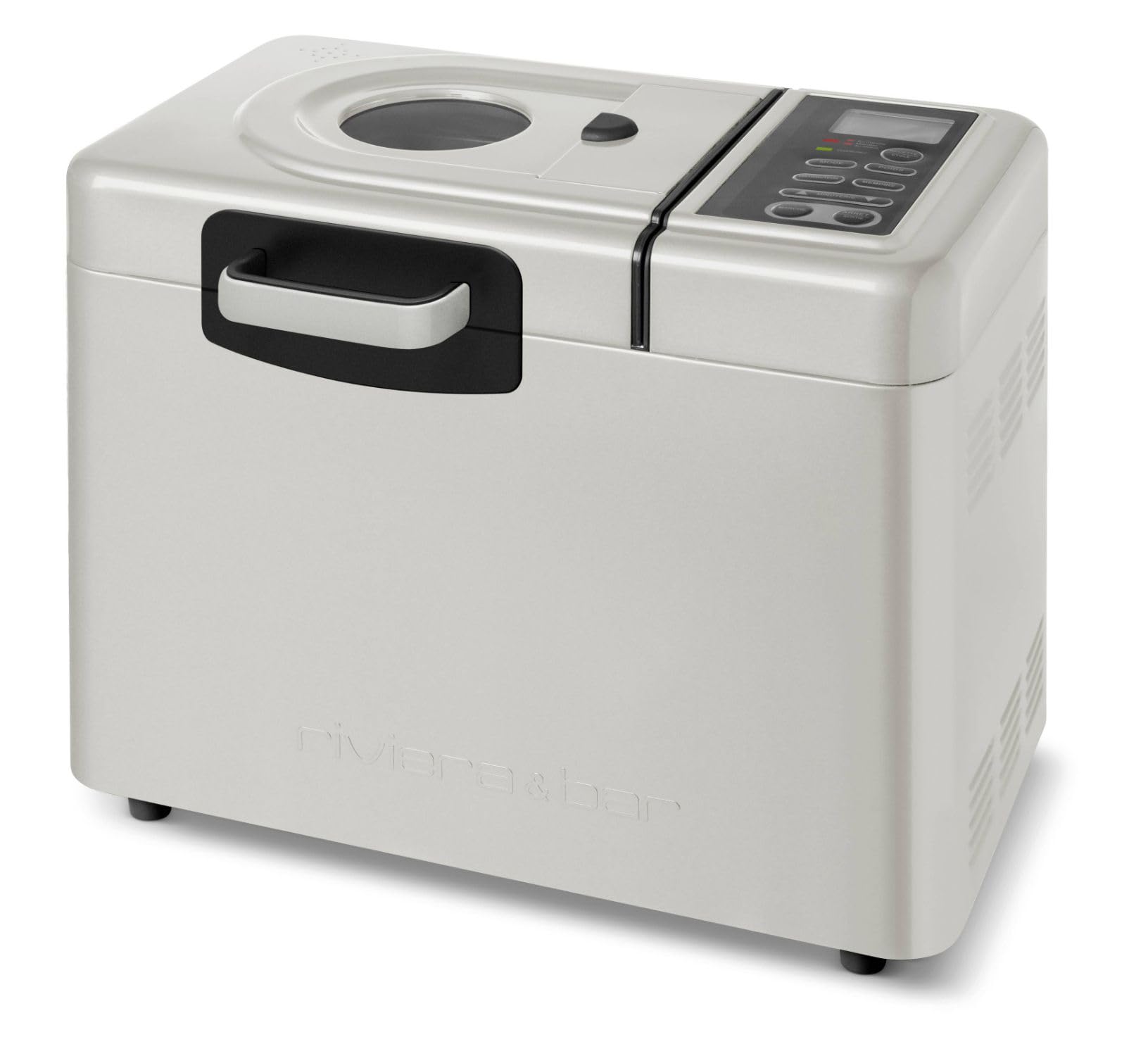 riviera&bar Machine à Pain Sans Gluten - 820W, 14 Programmes, Distributeur d'Ingrédients, Pétrin Auto-Rabattable - 3 Tailles de Pain, Départ Différé 13h - Blanc Ivoire