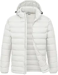 Casaco acolchoado masculino leve e resistente à água com capuz isolado com capuz removível para esqui na neve