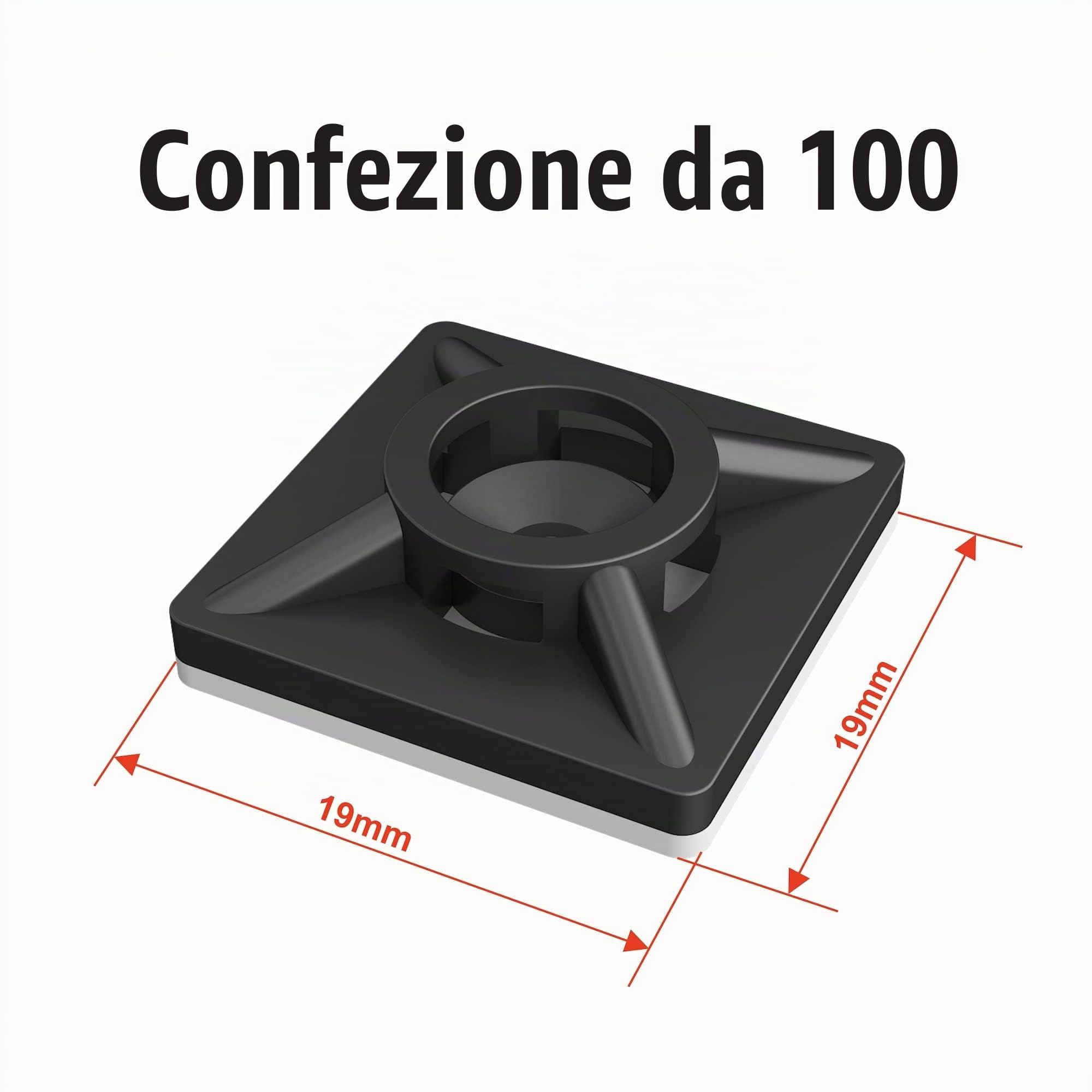 intervisio Fermacavo Autoadesivo / 100 Pezzi/Dimensioni 19mm x 19 mm/Nero/Supporto Autoadesivo per Fascette Stringicavo/Fermacavi Adesivi (100)