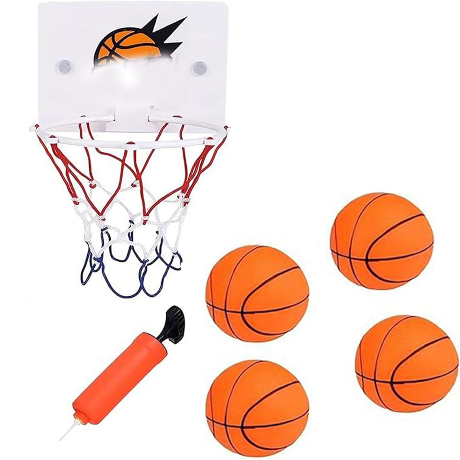 Mini Basketball Hoop, Mini Basketball Indoor Set with 4 Balls andPump, Door-Mounted Basketball Hoop for Bedroom Games, Complete 6-Piece Sports Kit for Family Entertainment
