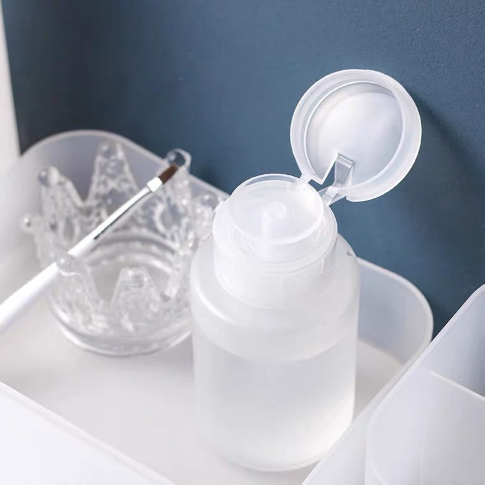 Butelka do dozownika paznokci, pompa czyszcząca Pusta plastikowa butelka do zmywacza do paznokci w płynie do paznokci - butelka przezroczysta 60 ml (biała)