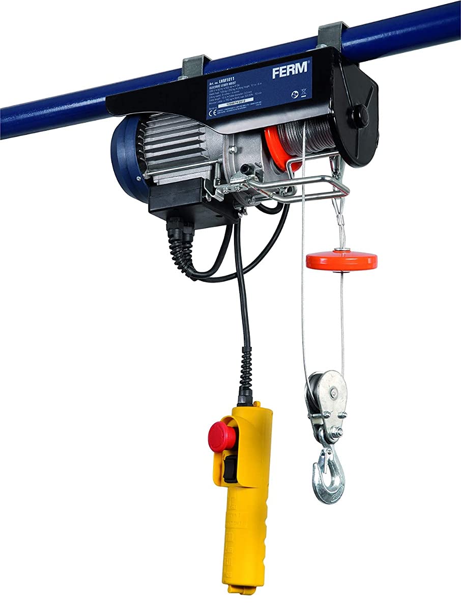 FERM Paranco a Leva Elettrico 500W. Capacità di sollevamento 250kg, Max. altezza di sollevamento 12 metri