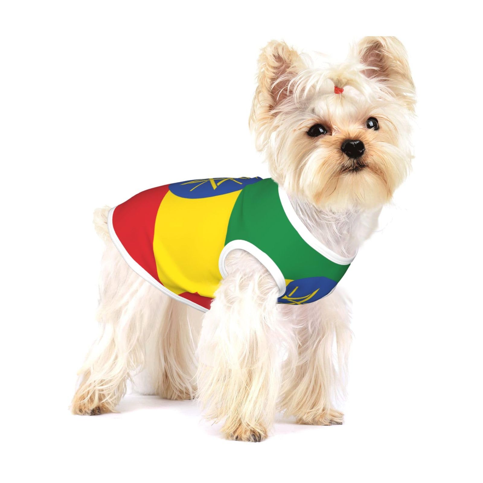 Flag of Ethiopia Small Cotton Dog Vest Breathable Adjustable Pet T Shirt for Small Dogs Cats - Full Print Summer Puppy Clothes