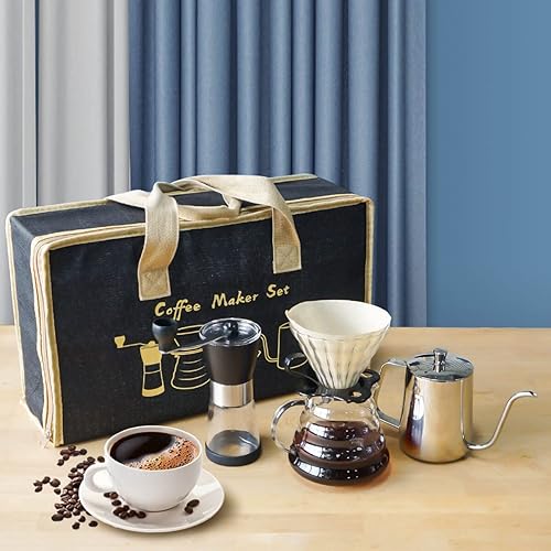 Miniatura 2 de SOTECH Juego de cafetera con cuello de cisne negro, soporte de filtro de madera, gotero de café, servidor de vidrio con filtros de café de papel,