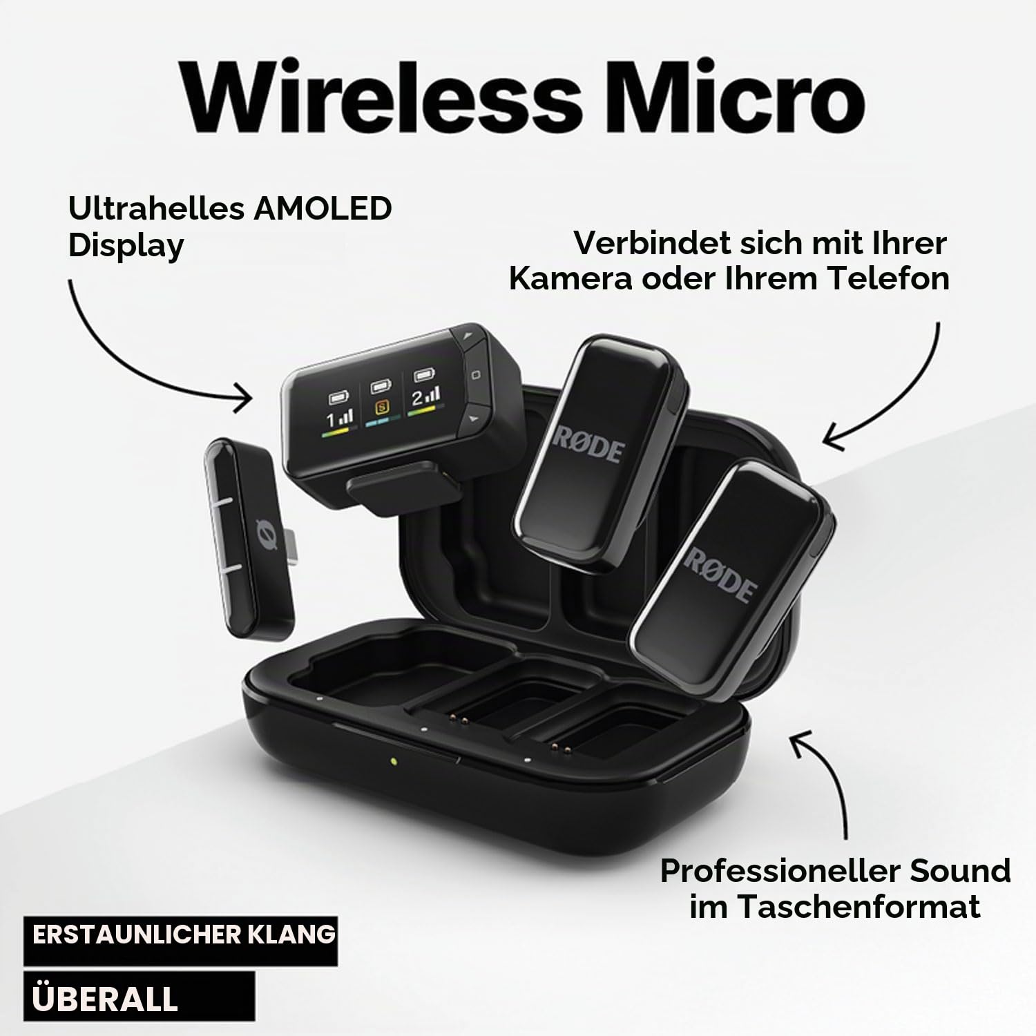 Rode Wireless Micro Camera Kit Drahtloses Mikrofon-System für Kameras mit keepdrum Mikrofasertuch
