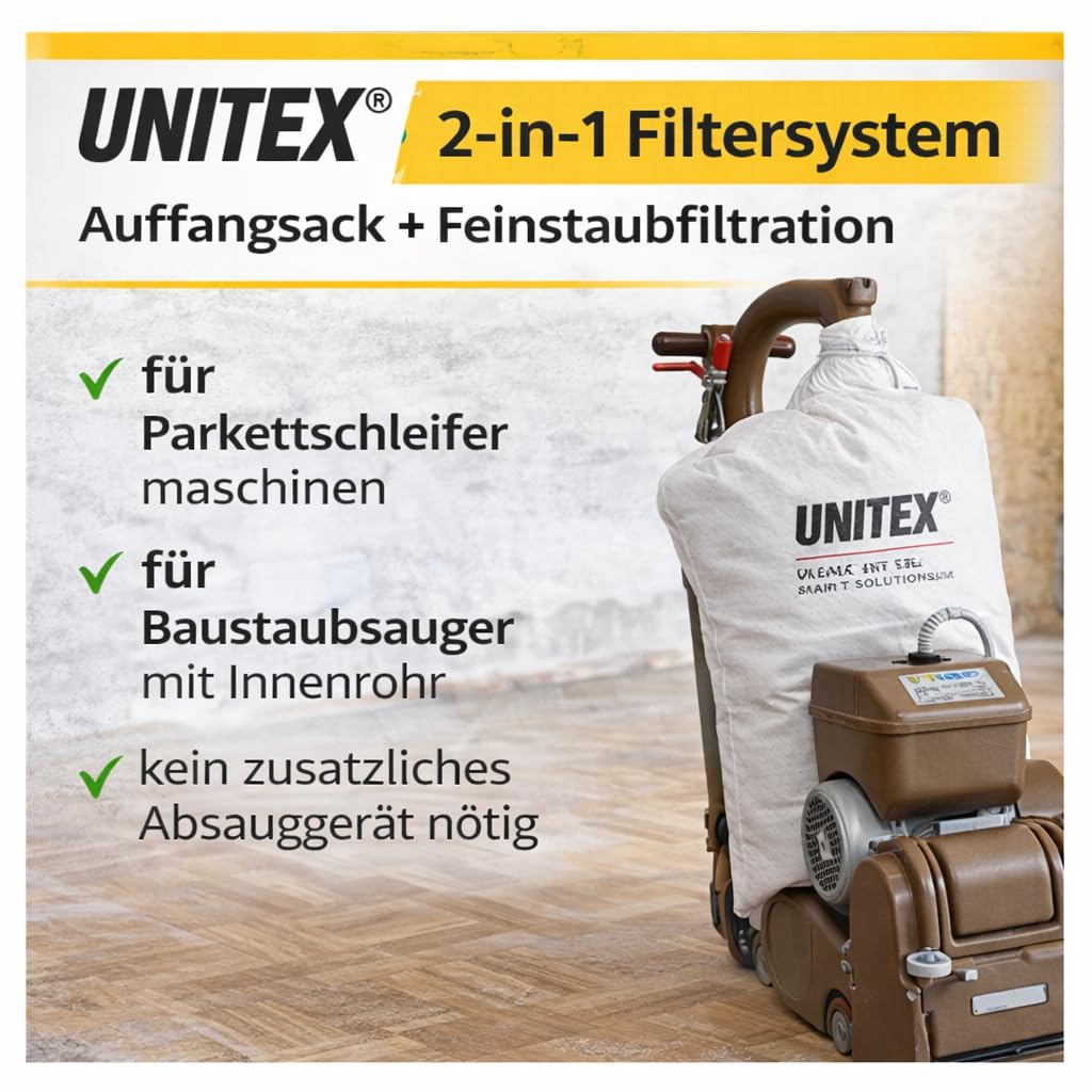 5x Staubsack & Filtersack 2-in-1 für Baustaubsauger & Parkettschleifer – TRGS 553 & BG Bau konform – Reißfester Einweg-Beutel für Lägler, Bona, Bosch, Kärcher WD, Industriesauger & Entstauber