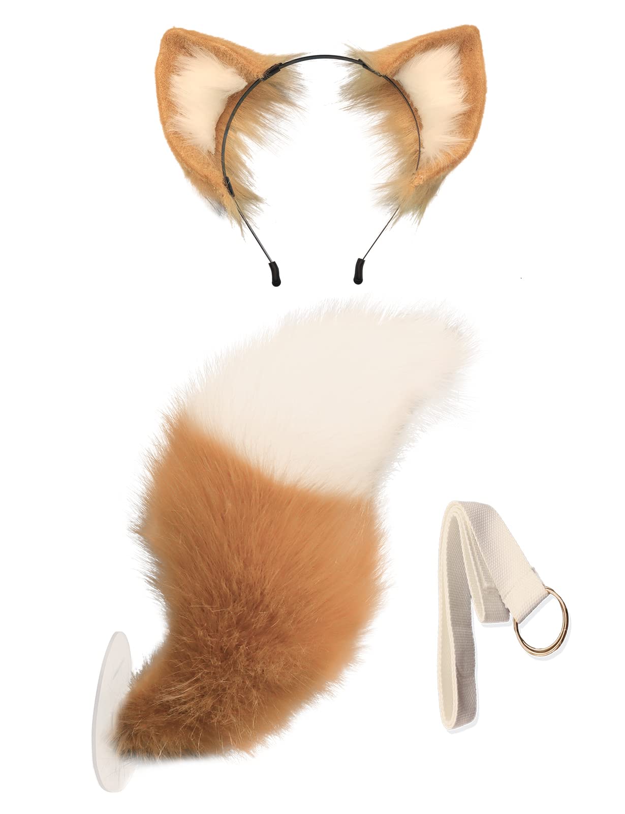 QinRuan Faux Fur Wolf Ears Headband Furry Dog Tail Set Animal Coustume Cospaly Halloween Party