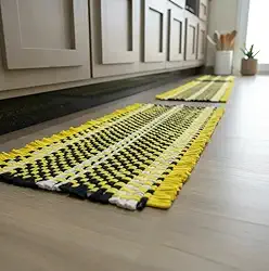 Jogo Tapete Cozinha 3 Peças 2 Tapetes 1 Passadeira (AMARELO)