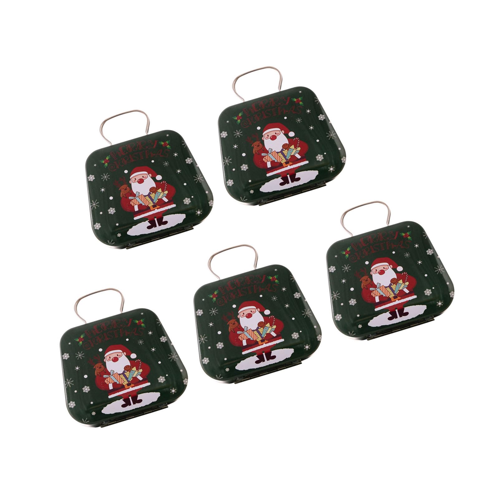 YPBEW 5Pcs Iron Christmas Candy Boxes with Handle Sturdy Treat Tins with Handle Delicate Sweets Storage Container Themed Tin Pails