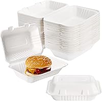 Vista 3 de Lawei Paquete de 50 recipientes de comida para llevar, 9 x 6 pulgadas, caja con bisagras con bisagras, contenedores desechables para llevar, aptos