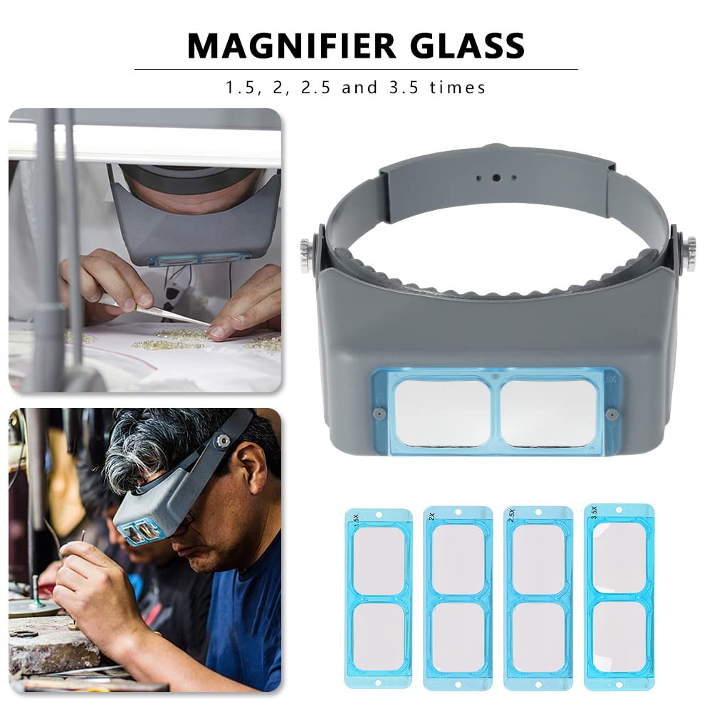 Gafas de Aumento Lente de Aumento montado en la Cabeza Lente HD con 4 Lentes reemplazables para joyería Relojes artesanía reparación (A)